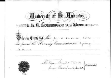 Photo of Jane's Physiology Certificate